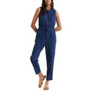 Lucky Brand Sleeveless Blue Striped Cotton Jumpsuit S